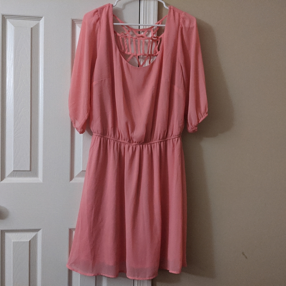 Pink casual summer dress with detailed back